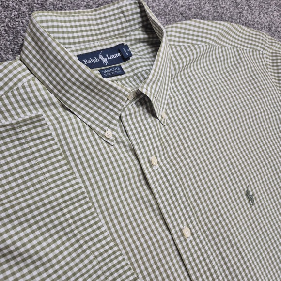Ralph Lauren Other - Ralph Lauren Short Sleeve Gingham Shirt Mens 17 Green Cotton Yarmouth Button